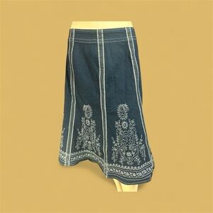 Niotto White Embroidered Jean A-Line Skirt with Side Zipper, Size 16‎ (309)